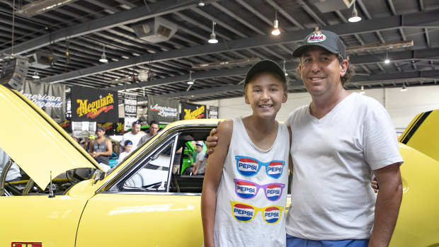 Adam Camilleri with his daughter Ashleigh, 12, and their immaculately restored 1968 HK Monaro GTS