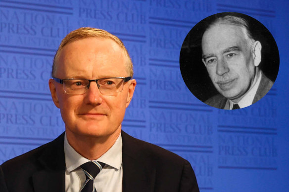 Economist John Maynard Keynes )inset) has been attributed with saying “when the facts change, I change my mind”. The RBA, led by governor Philip Lowe, has now changed its mind on inflation, jobs and wages. 