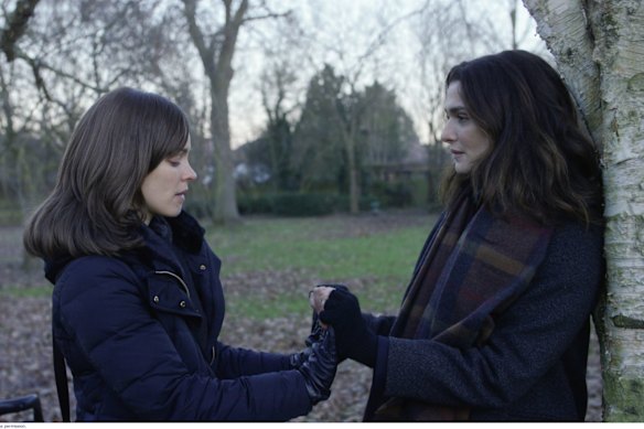 Rachel McAdams (left) as Esti and Rachel Weisz as Ronit in Disobedience.