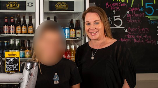 Renee Ferguson, right, working at the Golden Square Hotel in Bendigo in 2020.