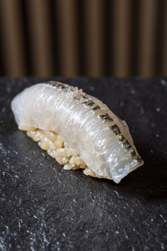 Jewel-like garfish nigiri.