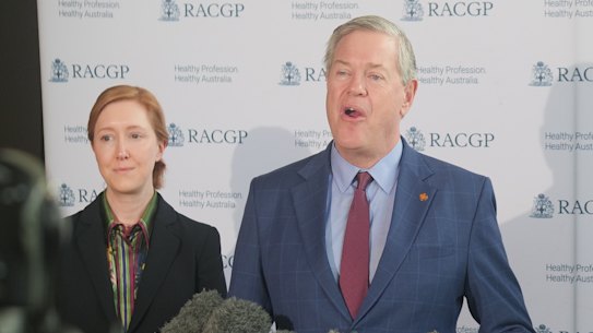 Queensland Health Minister Tim Nicholls (centre) with RACGP Queensland chair Dr Cath Hester (left) and RACGP president Dr Michael Wright (right) announcing the changes to ADHD treatment.