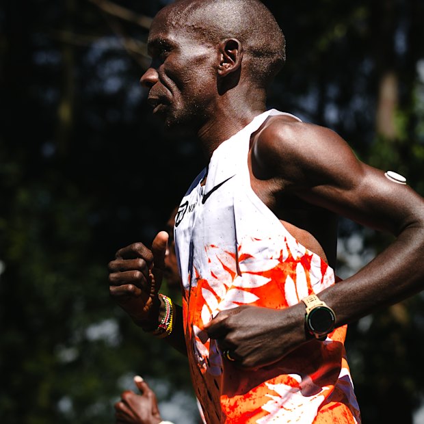 Eliud Kipchoge on the road, training in Kenya.