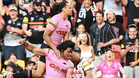 Try time ... The Panthers will start favourite in the grand final against South Sydney.