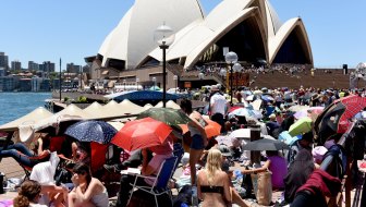 Crowds gather at Circular Quay for the fireworks to welcome in 2016.