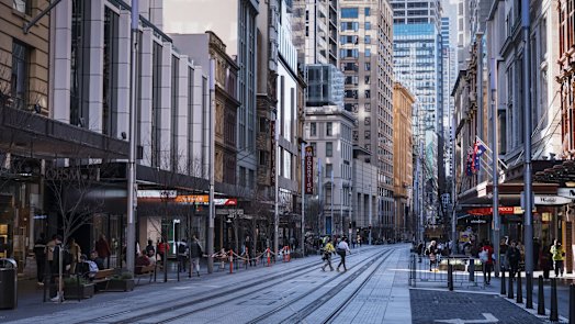 An empty Sydney CBD during lunchtime in August. Sydney's inner city has recorded some of the biggest job losses in the state since March.