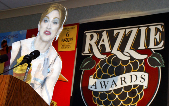 A cardboard cutout of Madonna accepts the award for worst actress for Swept Away at the 23rd Razzie Awards in 2003.