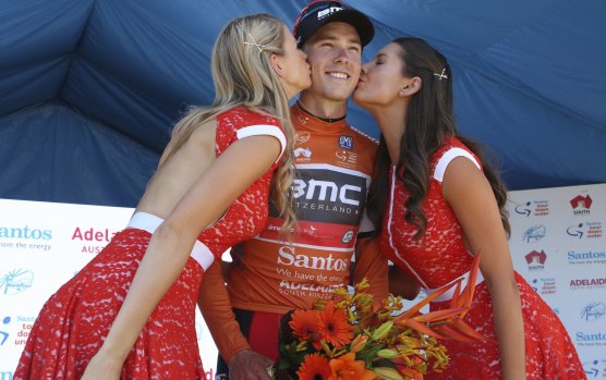 Rohan Dennis on the podium during the 2015 Tour Down Under.