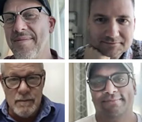 The four nominees for best visual effects at the Oscars for the Australian film Better Man. Clockwise from top left, Luke Millar, David Clayton, Keith Herft and Peter Stubbs