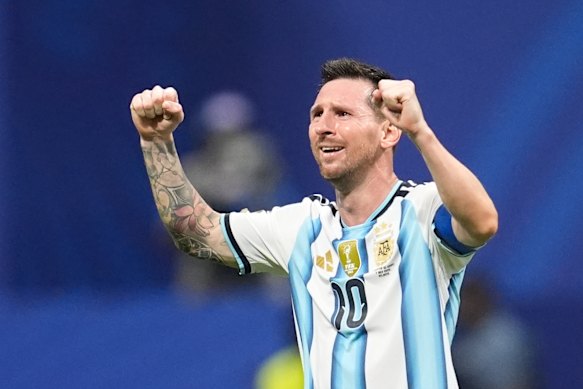 Lionel Messi celebrates Argentina’s victory over Egypt.