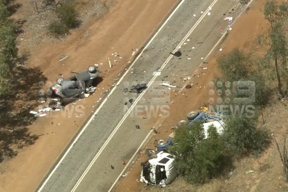 A person has died and six children have been seriously injured after a car and truck collided in Wongamine on Wednesday morning.