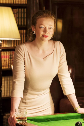 Succession character Shiv Roy (Australian actor Sarah Snook) from the HBO television series.
