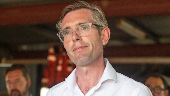Dominic Perrottet assesses the flood damage in Ballina.