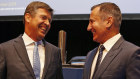 Bank of Queensland chairman Patrick Allaway (left) and former CEO George Frazis in happier times. 