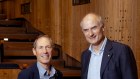 The former chair of the Australian Chamber Orchestra, Guido Belgornio-Nettis, with new chair Martyn Myer at the ACO’s Walsh Bay performance space.