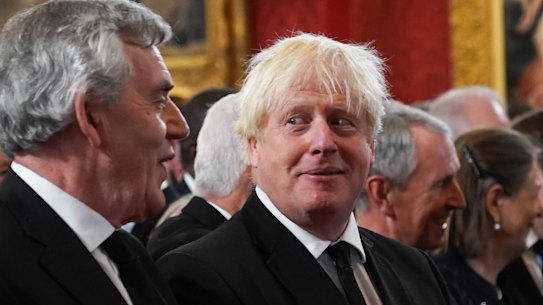Former British Prime Ministers Gordon Brown and Boris Johnson ahead of the proclomation of King Charles in September.