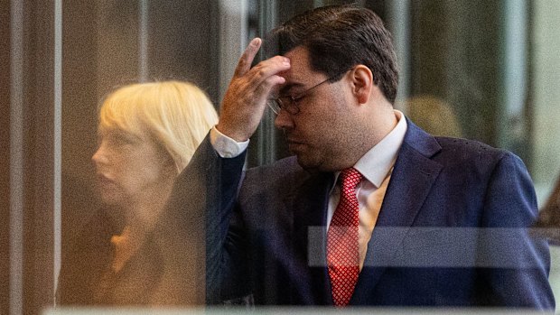 Bruce Lehrmann and his lawyer Zali Burrows arrive at the Federal Court in Sydney on Thursday.