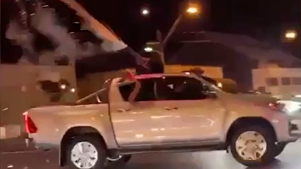 Footage shows passenger shooting fireworks, others wave Palestinian flags in Sydney’s south-west
