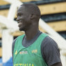 Matthew Dellavedova (left) and Thon Maker (right) training with the Boomers in 2018.