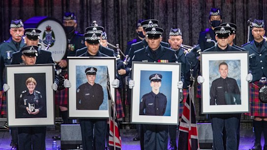 The state memorial service for Leading Senior Constable Lynette Taylor, Senior Constable Kevin King,
Constable Josh Prestney and Constable Glen Humphris.