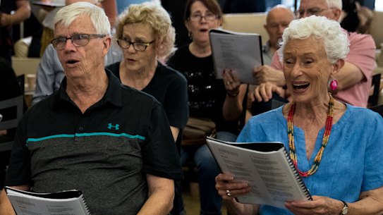 The Lifehouse Choir includes former science teacher Michael Tapsell and long-time Play School presenter Benita Collings.