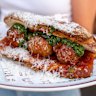 Mortadeli’s meatball sub with basil pesto and parmigiano.