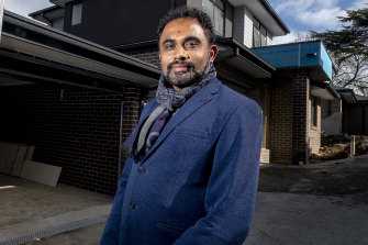 Platinum Developer managing director Ghan Bavadiya in front of one of his construction projects, in Mooroolbark.