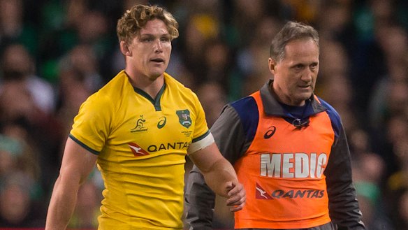 An early blow for the Wallabies as flanker Michael Hooper goes off injured. 