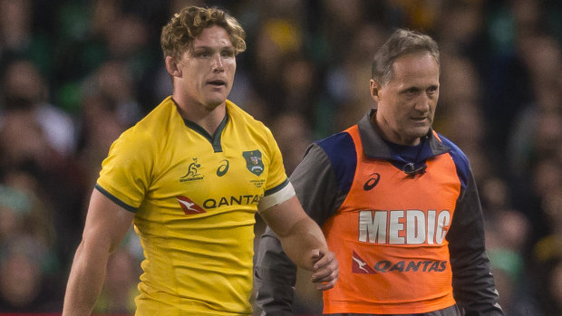 An early blow for the Wallabies as flanker Michael Hooper goes off injured. 