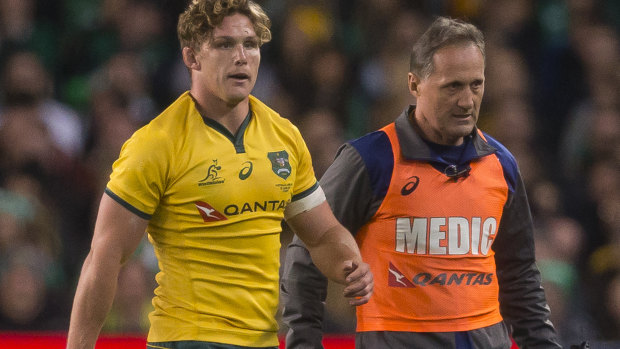 A blow for the Wallabies and Waratahs as flanker Michael Hooper goes off injured. 