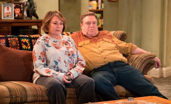 Roseanne Barr and John Goodman in a scene from the rebooted Roseanne.