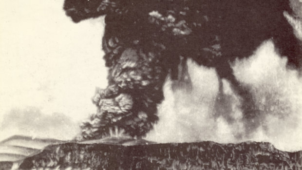 This volcano on the Indonesian island of Krakatau explodes on August 27, 1883. This was the largest explosion of its kind in historic times.
