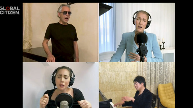 Andrea Bocelli, Celine Dion and Lady Gaga close the Global Citizen online music festival One World: Together Alone