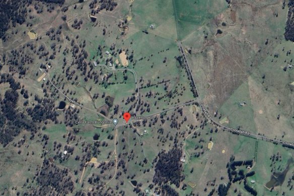 A Google maps view of the search area off Hazelton Road at Bungonia.