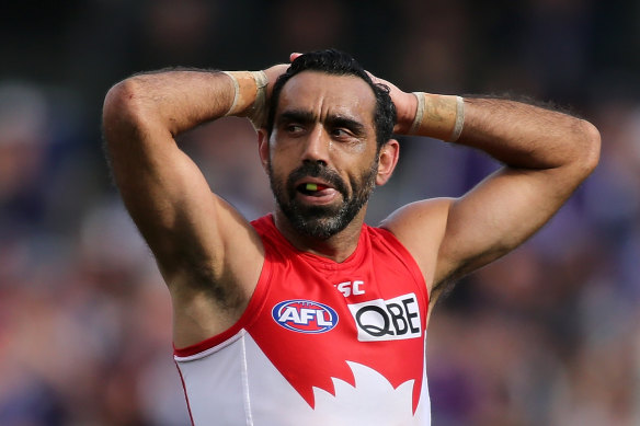 Adam Goodes was repeatedly vilified by some AFL fans towards the end of his playing career.