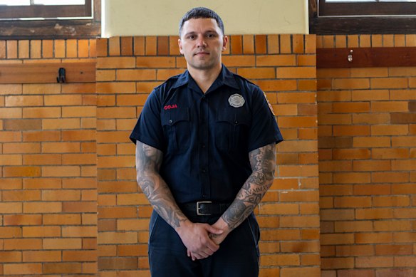 Firefighter Gabriel Goja at Station 10 in Waterbury recalls the sensation of carrying a man out of a fire who seemed light as a child. 