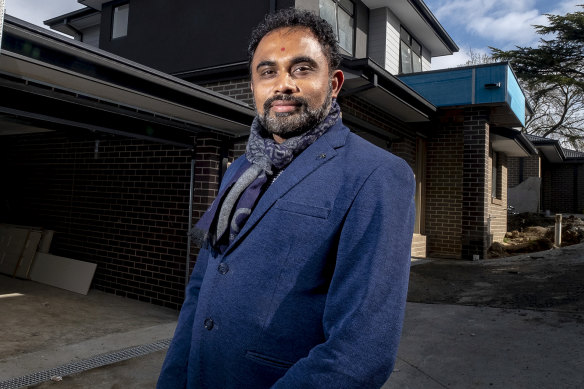 Platinum Developer managing director Ghan Bavadiya in front of one of his construction projects, in Mooroolbark.