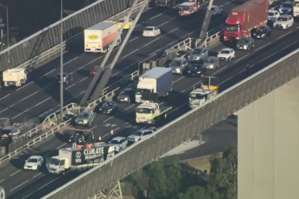 The truck was used to block three lanes of traffic during Tuesday’s peak hour.