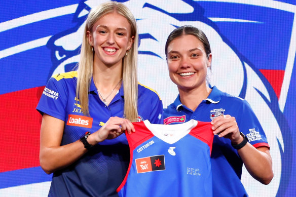 Kristie-Lee Weston-Turner with Western Bulldogs star and new teammate Ellie Blackburn.