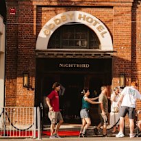 Outside the Godby Hotel.