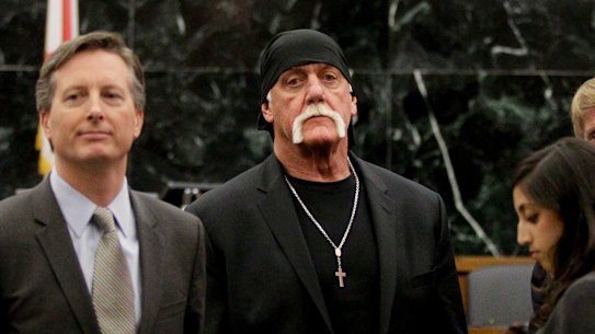 Hulk Hogan, centre, was secretly bankrolled by a billionaire in a $US140 million privacy claim that bankrupted an American news site.