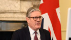 British Prime Minister Keir Starmer speaks with other world leaders during a video conference at 10 Downing Street on Saturday.