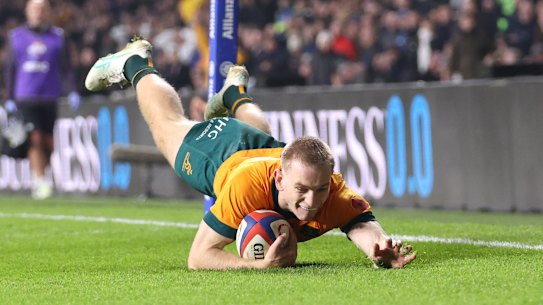 Max Jorgensen’s try after the siren gave the Wallabies their first win at Twickenham in almost a decade.