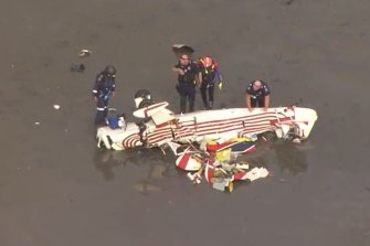 The wreckage of the plane wreckage near Bribie Island. 