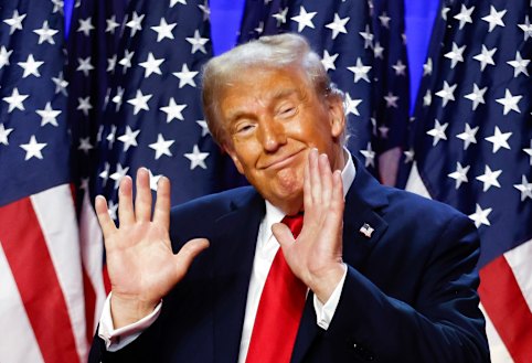 President-elect Donald Trump celebrates at the Palm Beach Convention Centre in Florida.