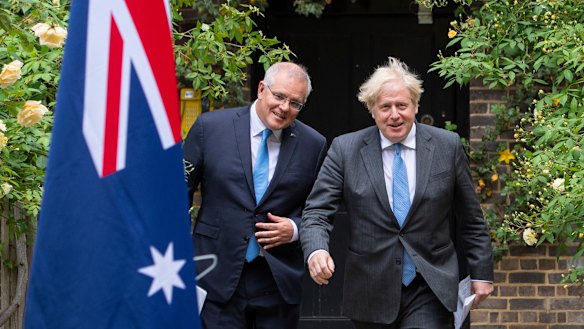 Prime Minister Scott Morrison and British Prime Minister Boris Johnson announced an in-principle deal in June.