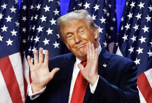 President-elect Donald Trump celebrates at the Palm Beach Convention Centre in Florida.
