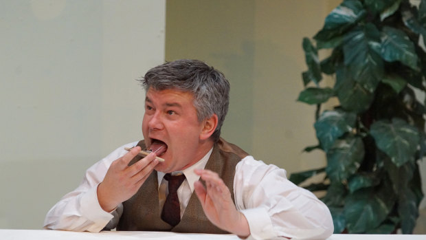 CAT Award winner Arran McKenna (pictured as Francis Henshaw)  in Canberra Repertory Society's <i>One Man, Two Guvnors</i>.