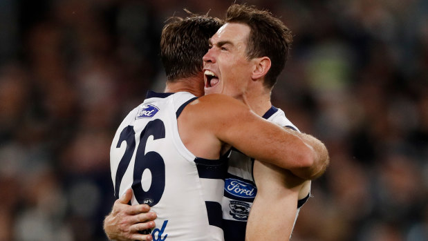 Geelong key forwards Tom Hawkins and Jeremy Cameron.