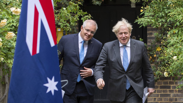 Prime Minister Scott Morrison and British Prime Minister Boris Johnson announced an in-principle deal in June.